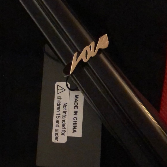 All Saints Polished Gold Tone Love Script Ring Size 8 NWT & Dust Bag - Picture 14 of 16